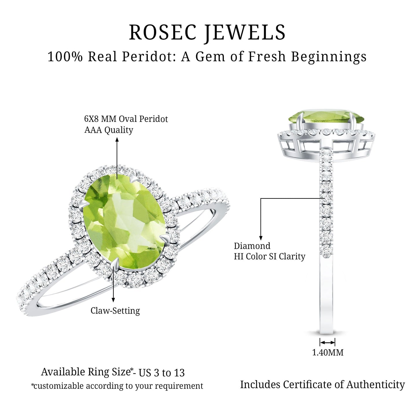 Natural 1 Carat Peridot Oval Engagement Ring with Diamond Halo