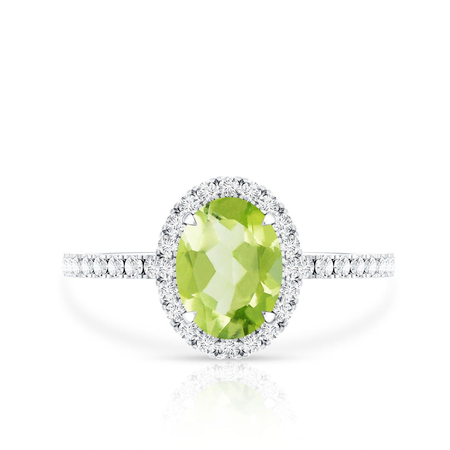 Natural 1 Carat Peridot Oval Engagement Ring with Diamond Halo