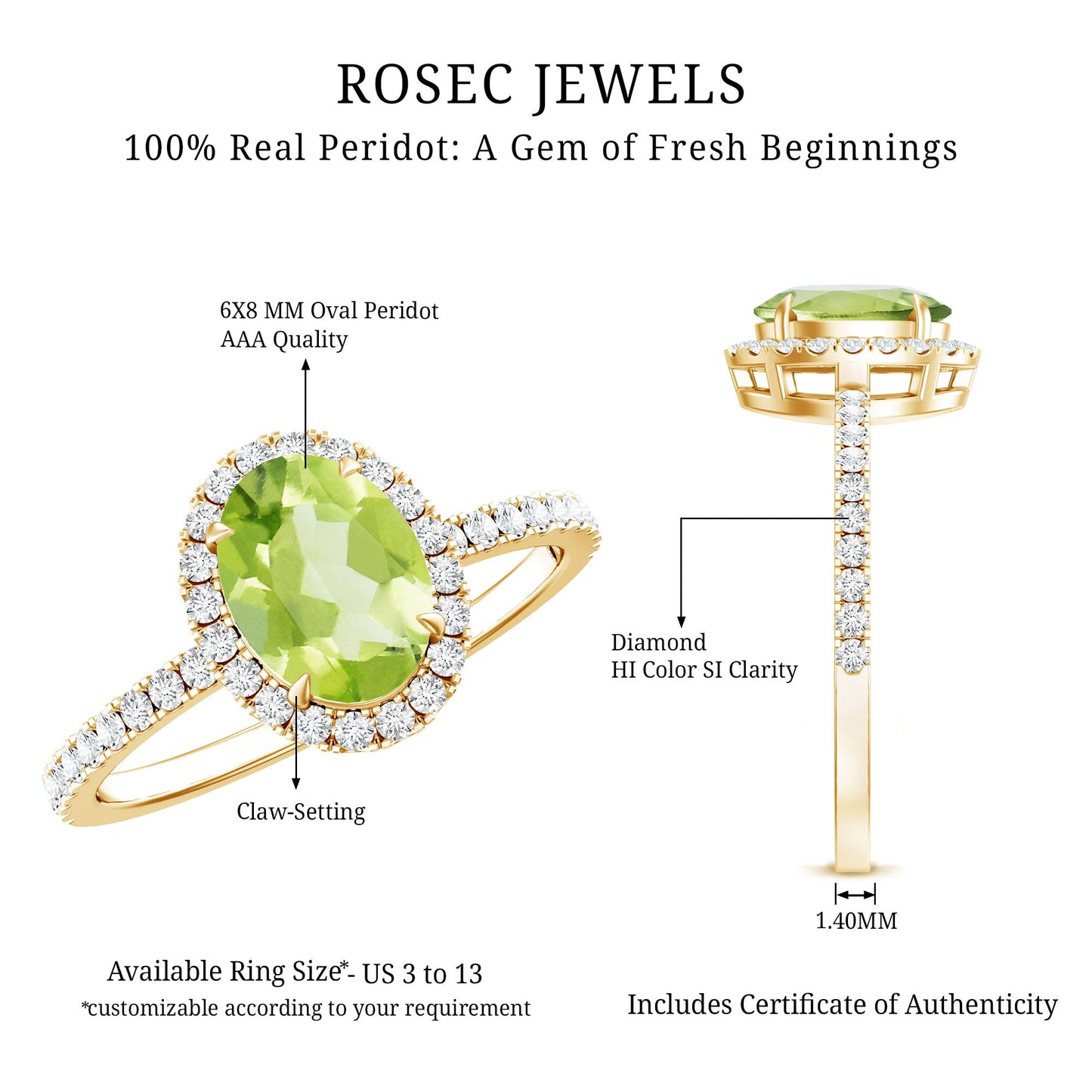 Natural 1 Carat Peridot Oval Engagement Ring with Diamond Halo
