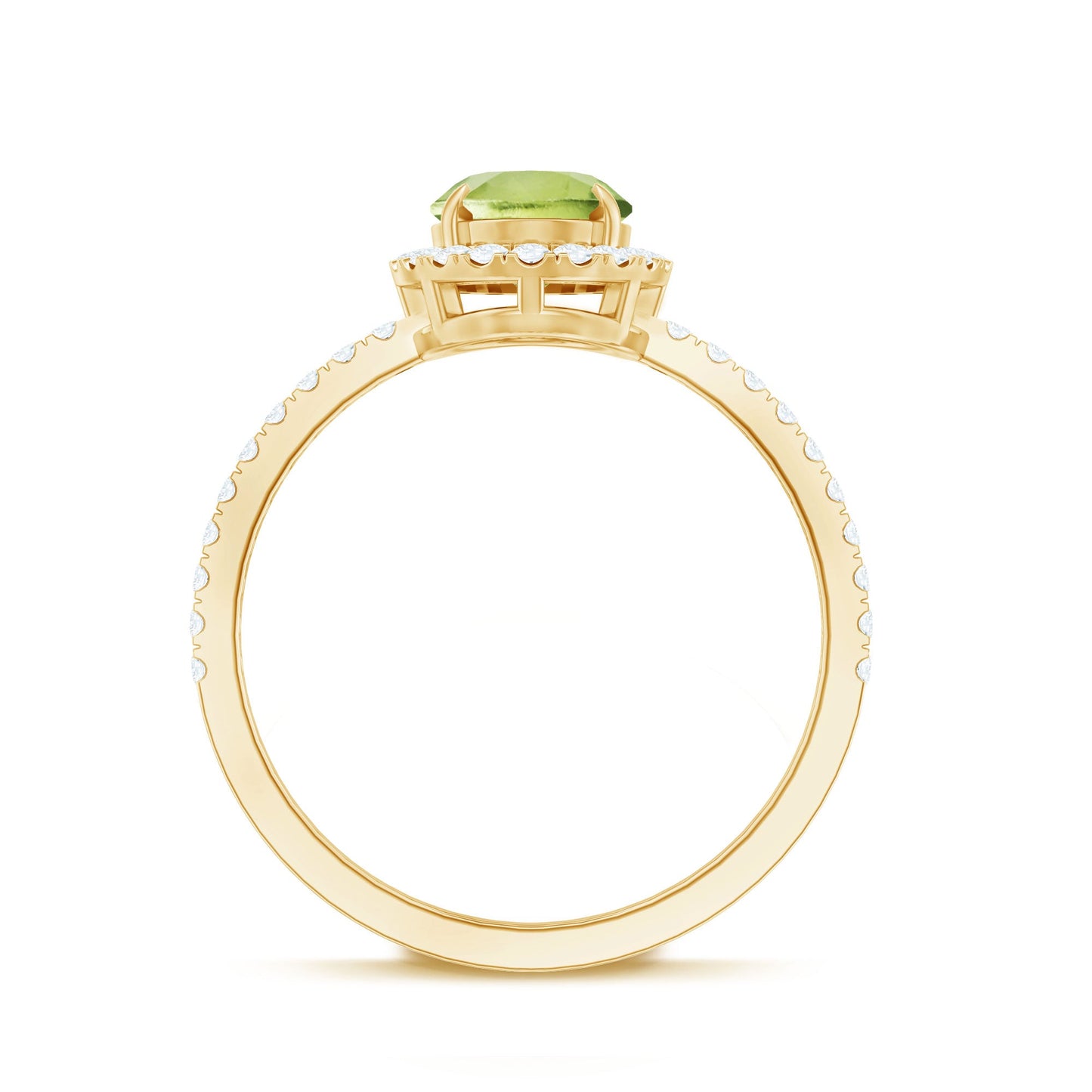 Natural 1 Carat Peridot Oval Engagement Ring with Diamond Halo