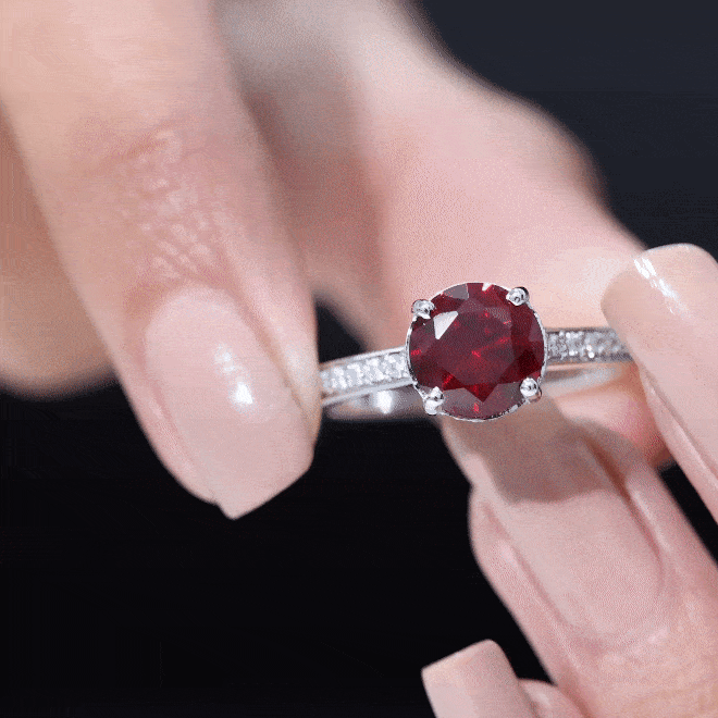 Lab Grown Ruby Simple Solitaire Engagement Ring with Diamond