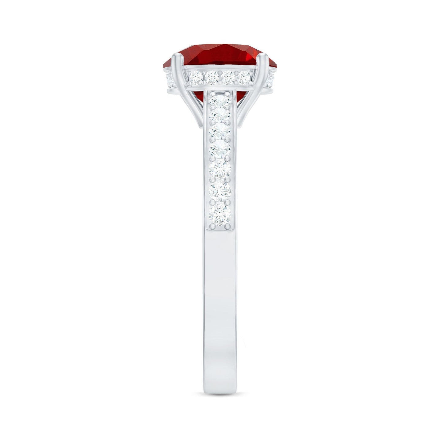 Lab Grown Ruby Simple Solitaire Engagement Ring with Diamond