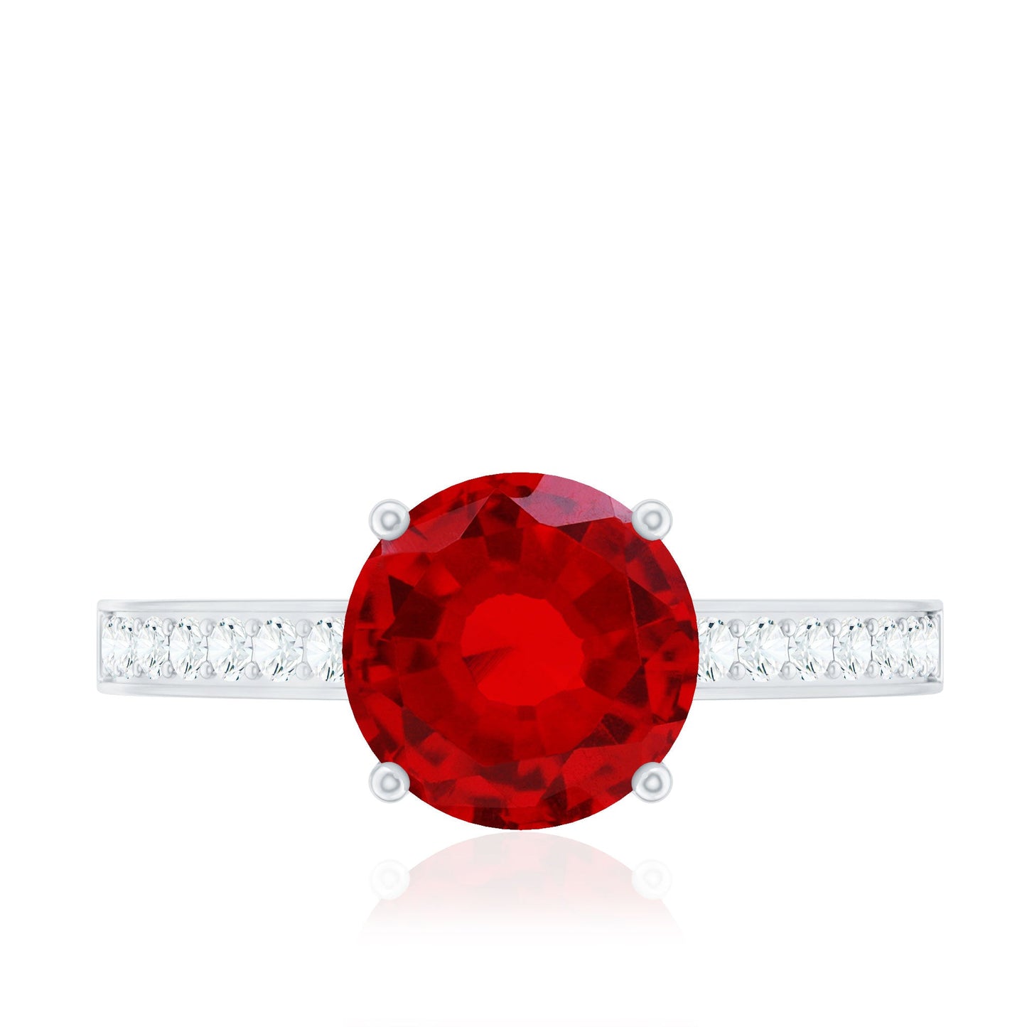 Lab Grown Ruby Simple Solitaire Engagement Ring with Diamond