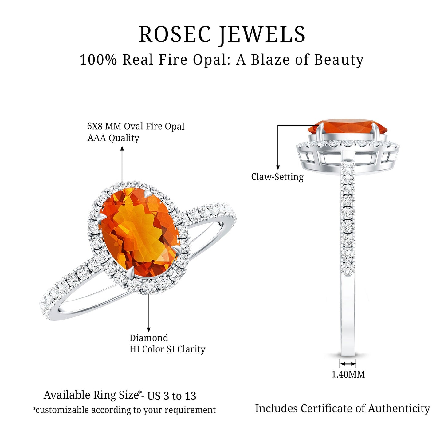 Oval 1 Carat Fire Opal Engagement Ring with Diamond Halo