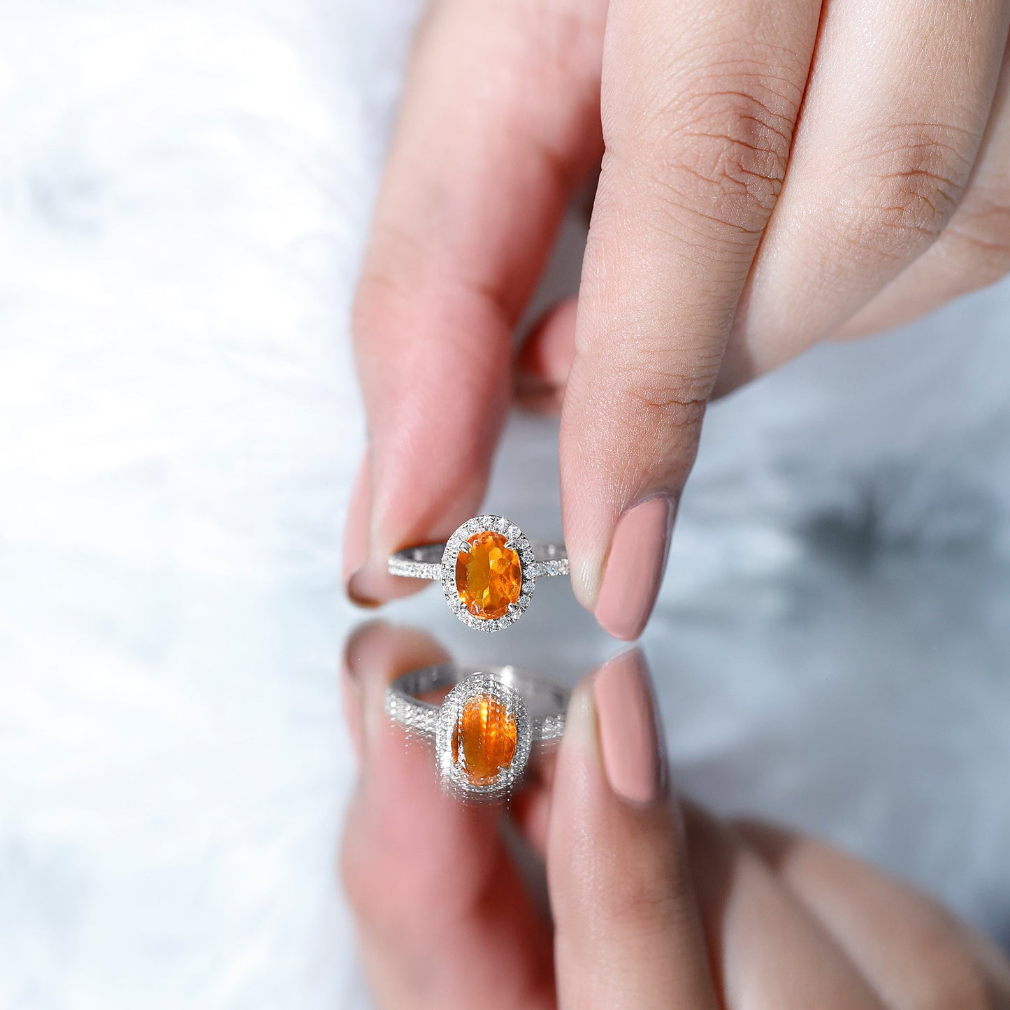 Oval 1 Carat Fire Opal Engagement Ring with Diamond Halo