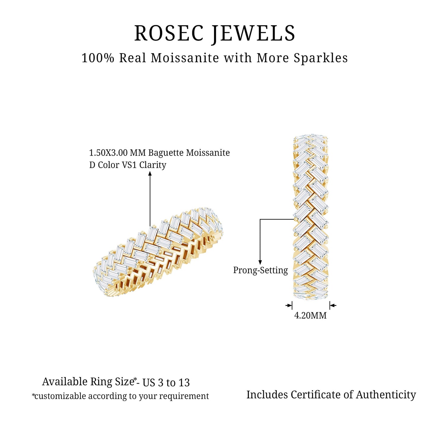 Baguette Cut Moissanite Eternity Band Ring