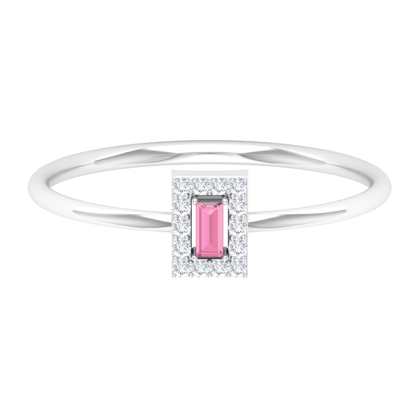 Natural Pink Tourmaline Dainty Promise Ring with Diamond Accent