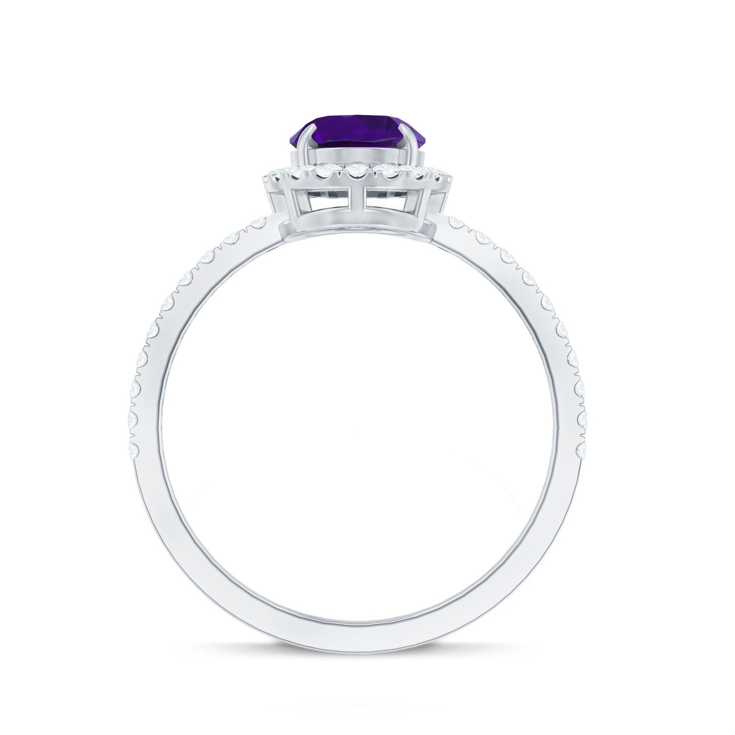 1 Carat Amethyst Oval Engagement Ring with Diamond Halo