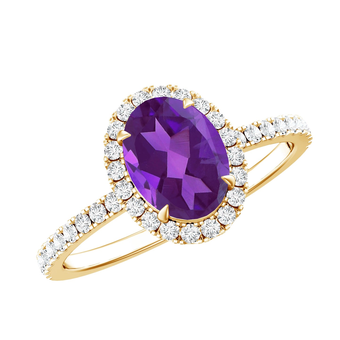 1 Carat Amethyst Oval Engagement Ring with Diamond Halo