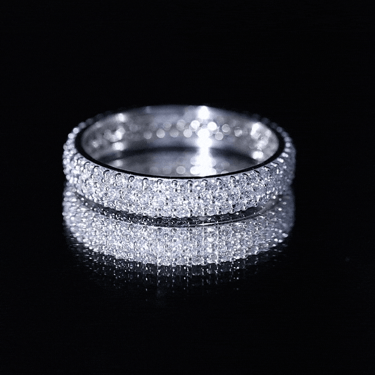 Triple Row Moissanite Classic Wedding Ring Band for Women
