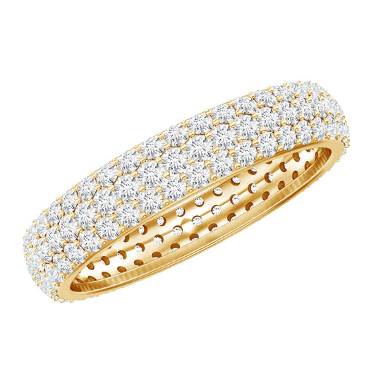 Triple Row Moissanite Classic Wedding Ring Band for Women
