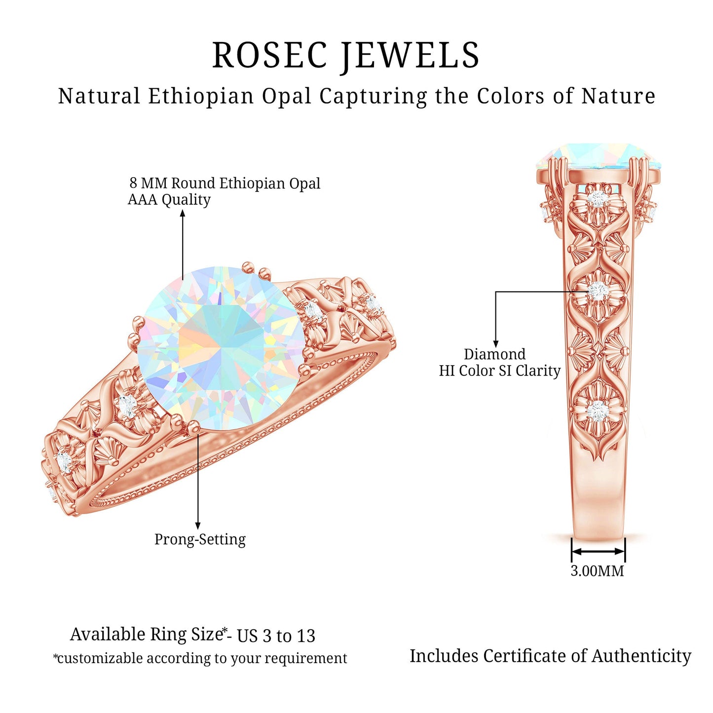 Nature Inspired 2 Carat Ethiopian Opal Engagement Ring with Diamond
