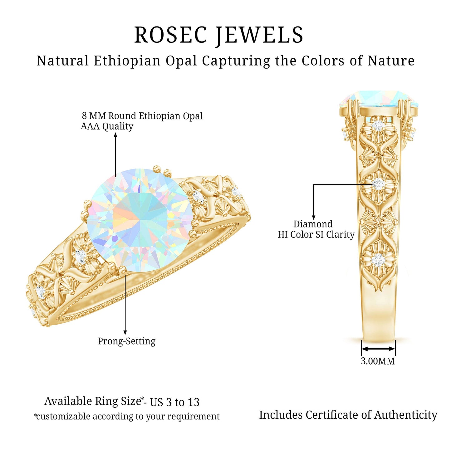 Nature Inspired 2 Carat Ethiopian Opal Engagement Ring with Diamond