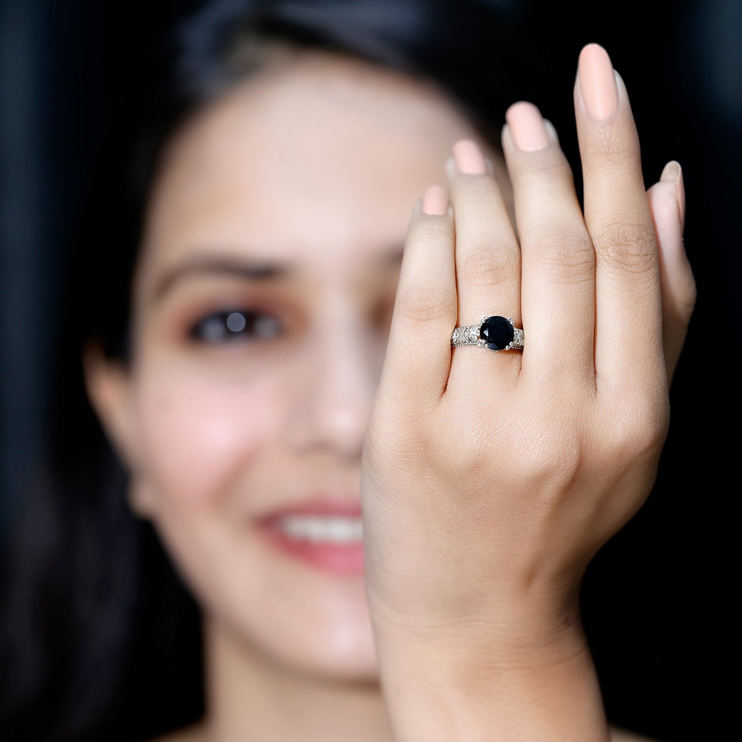 Nature Inspired 2 Carat Lab Grown Black and White Diamond Engagement Ring