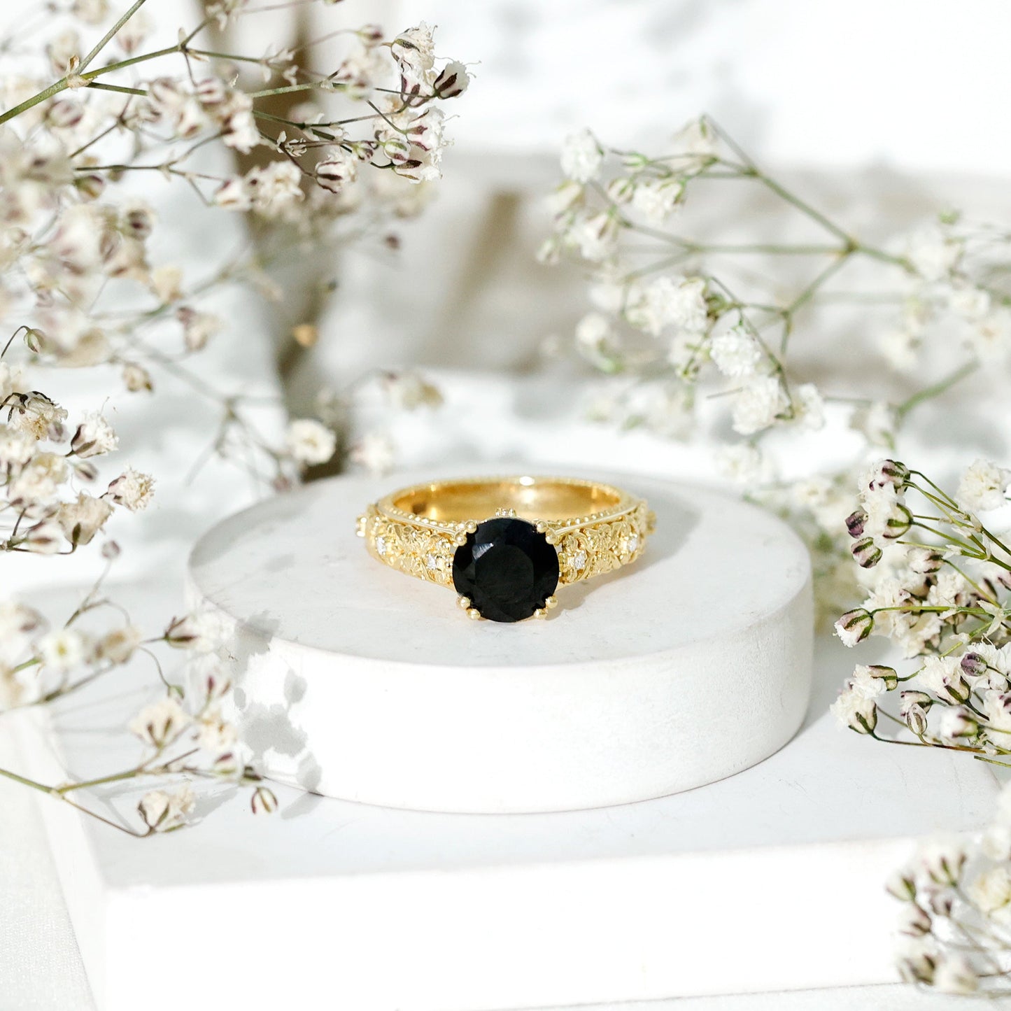 Nature Inspired 2 Carat Lab Grown Black and White Diamond Engagement Ring