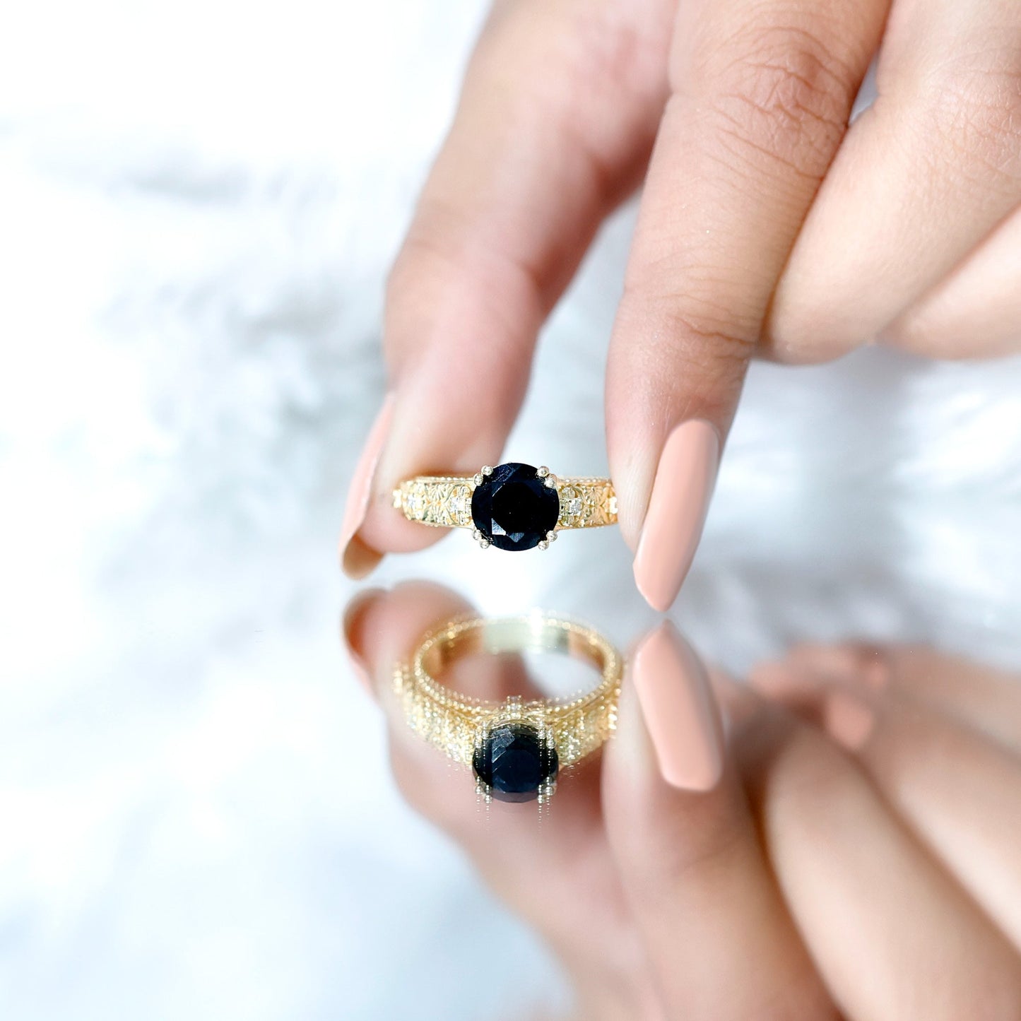 Nature Inspired 2 Carat Lab Grown Black and White Diamond Engagement Ring
