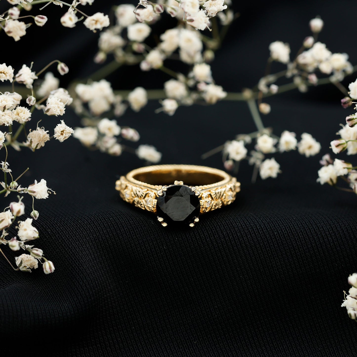 Nature Inspired 2 Carat Lab Grown Black and White Diamond Engagement Ring