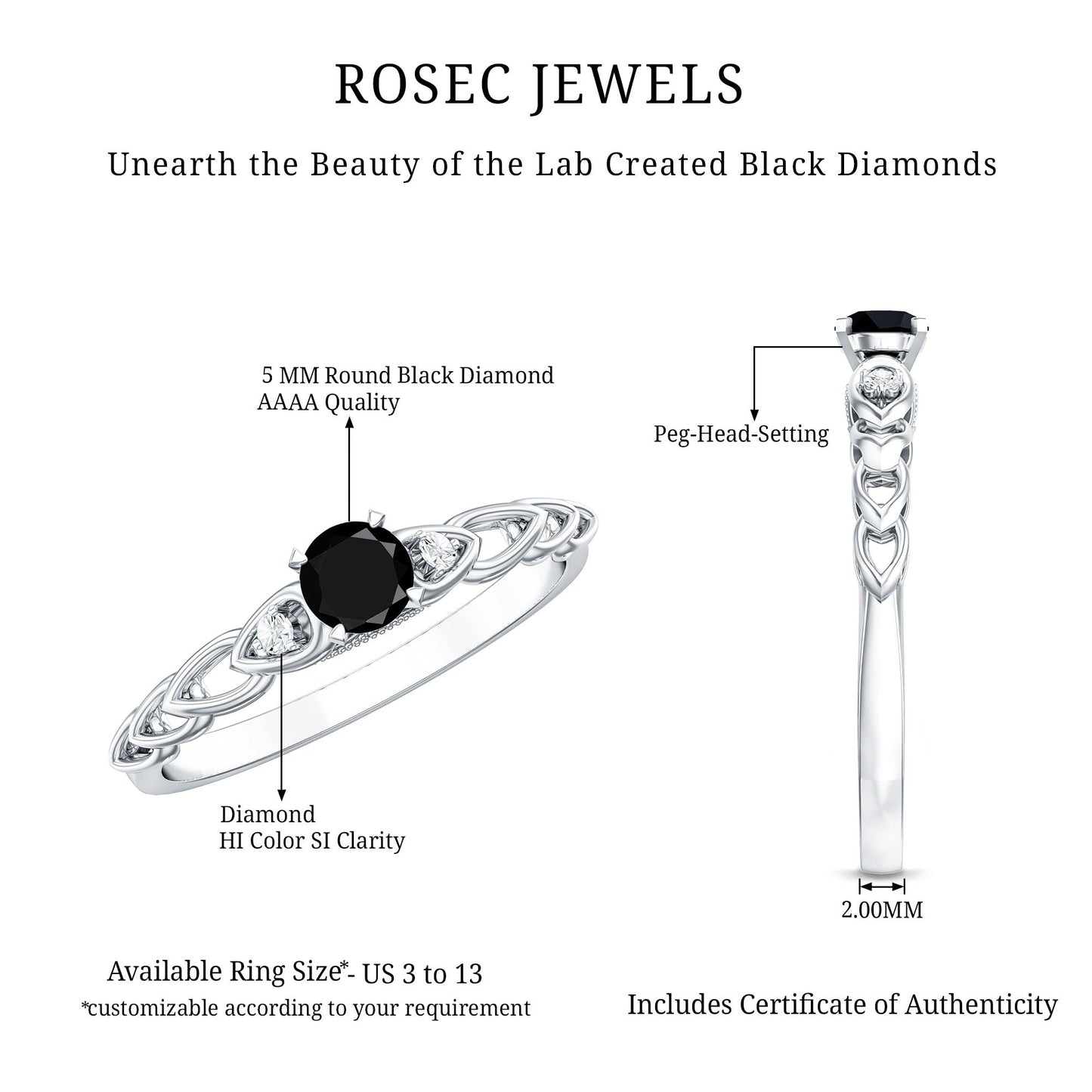 Certified 0.84 Carat Lab Grown Black Diamond Promise Ring with White Diamond
