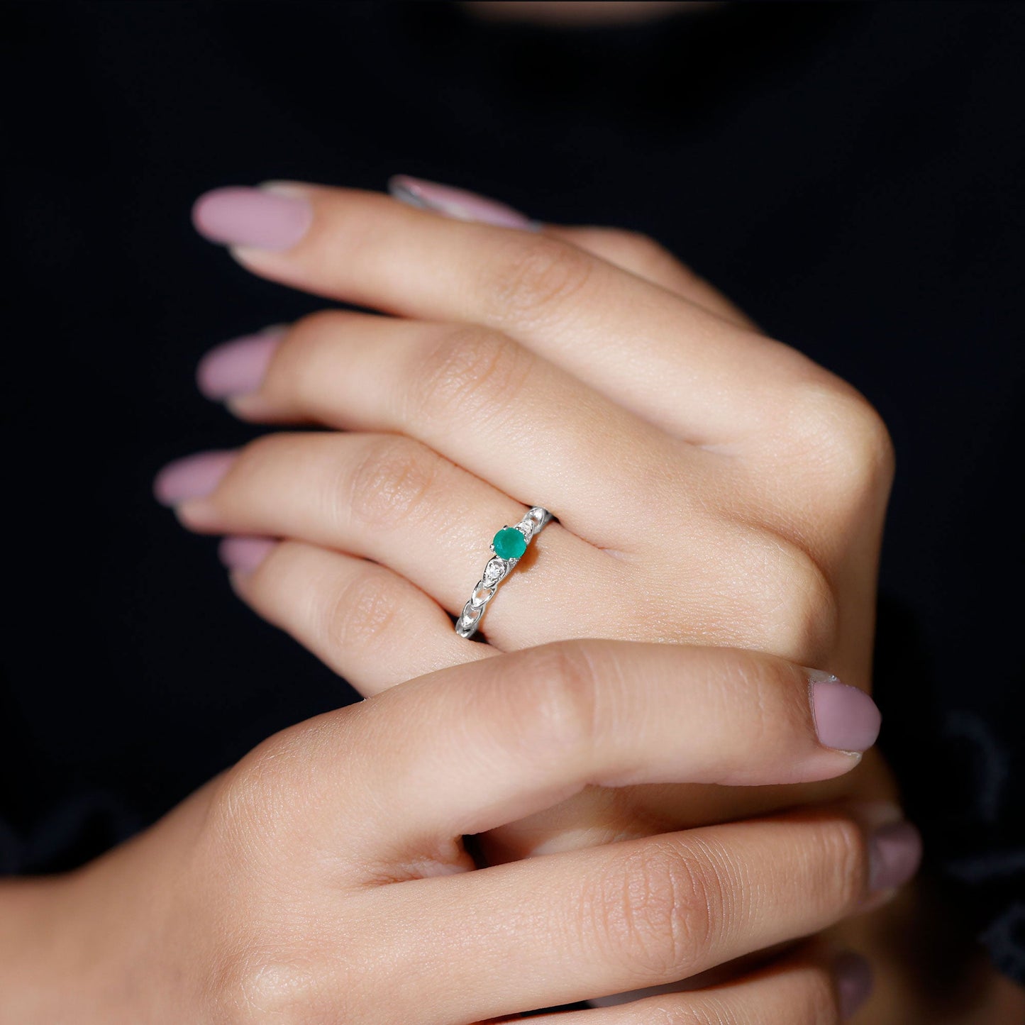 Genuine Emerald and Diamond Designer Promise Ring