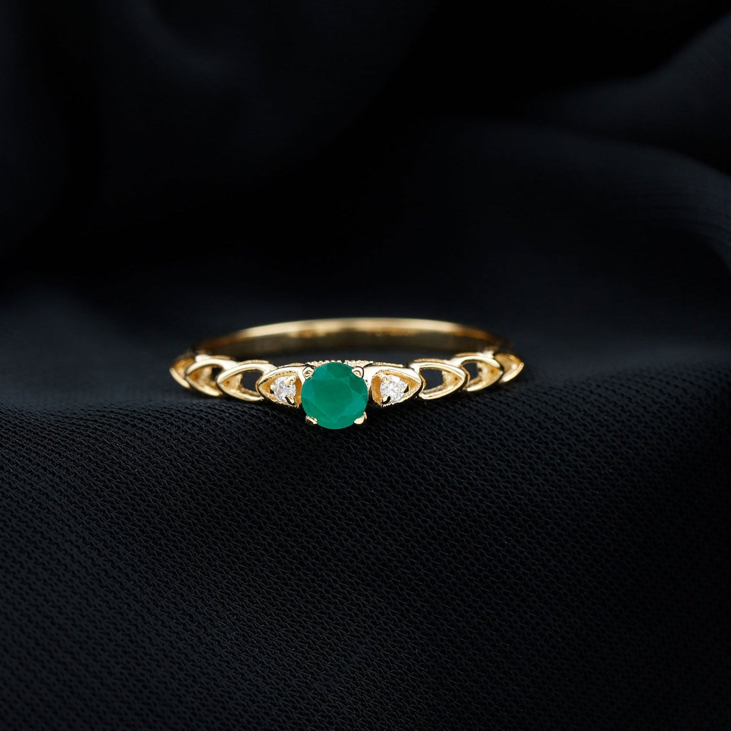 Genuine Emerald and Diamond Designer Promise Ring