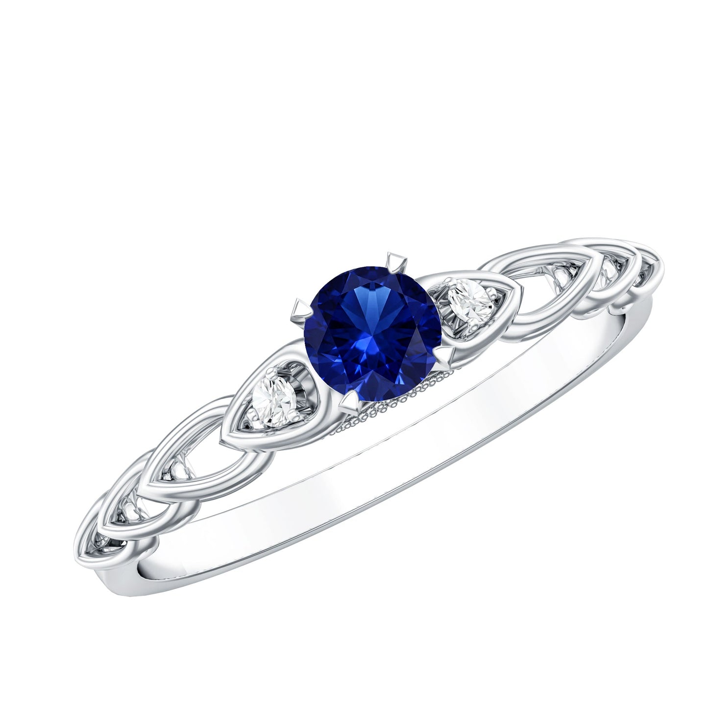 Certified 0.6 Carat Lab Grown Blue Sapphire Diamond Promise Ring
