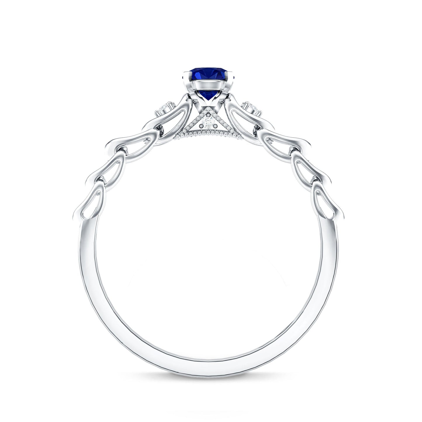 Certified 0.6 Carat Lab Grown Blue Sapphire Diamond Promise Ring