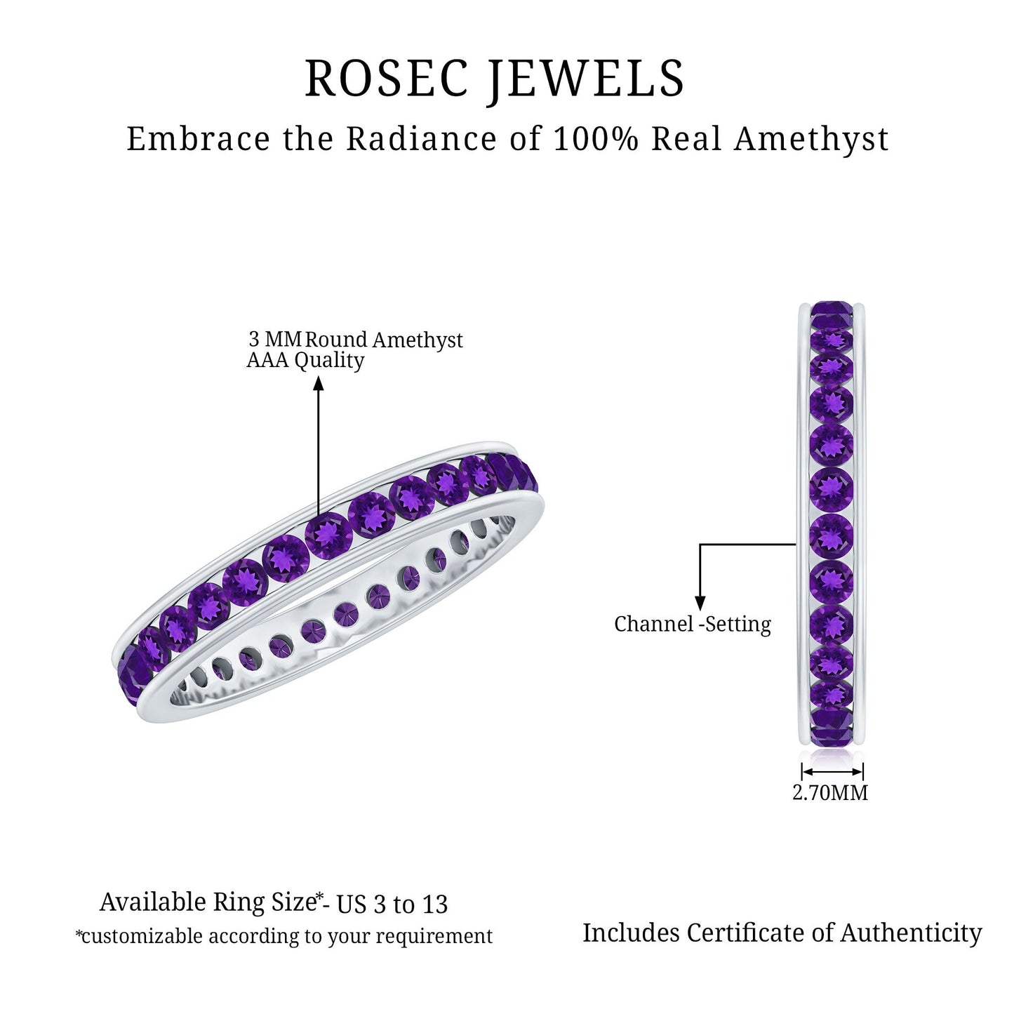 Genuine Amethyst Channel Set Eternity Ring for Women