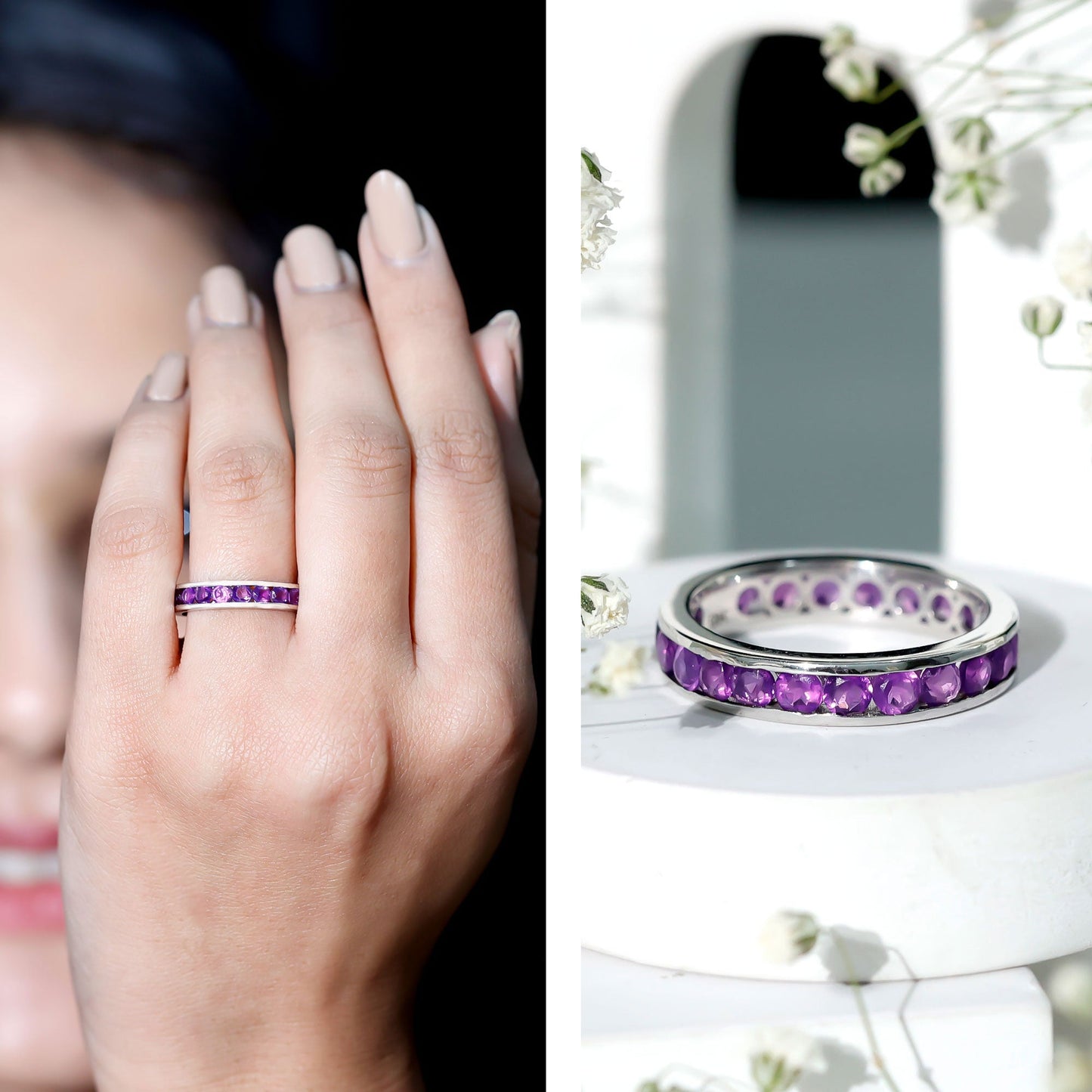 Genuine Amethyst Channel Set Eternity Ring for Women