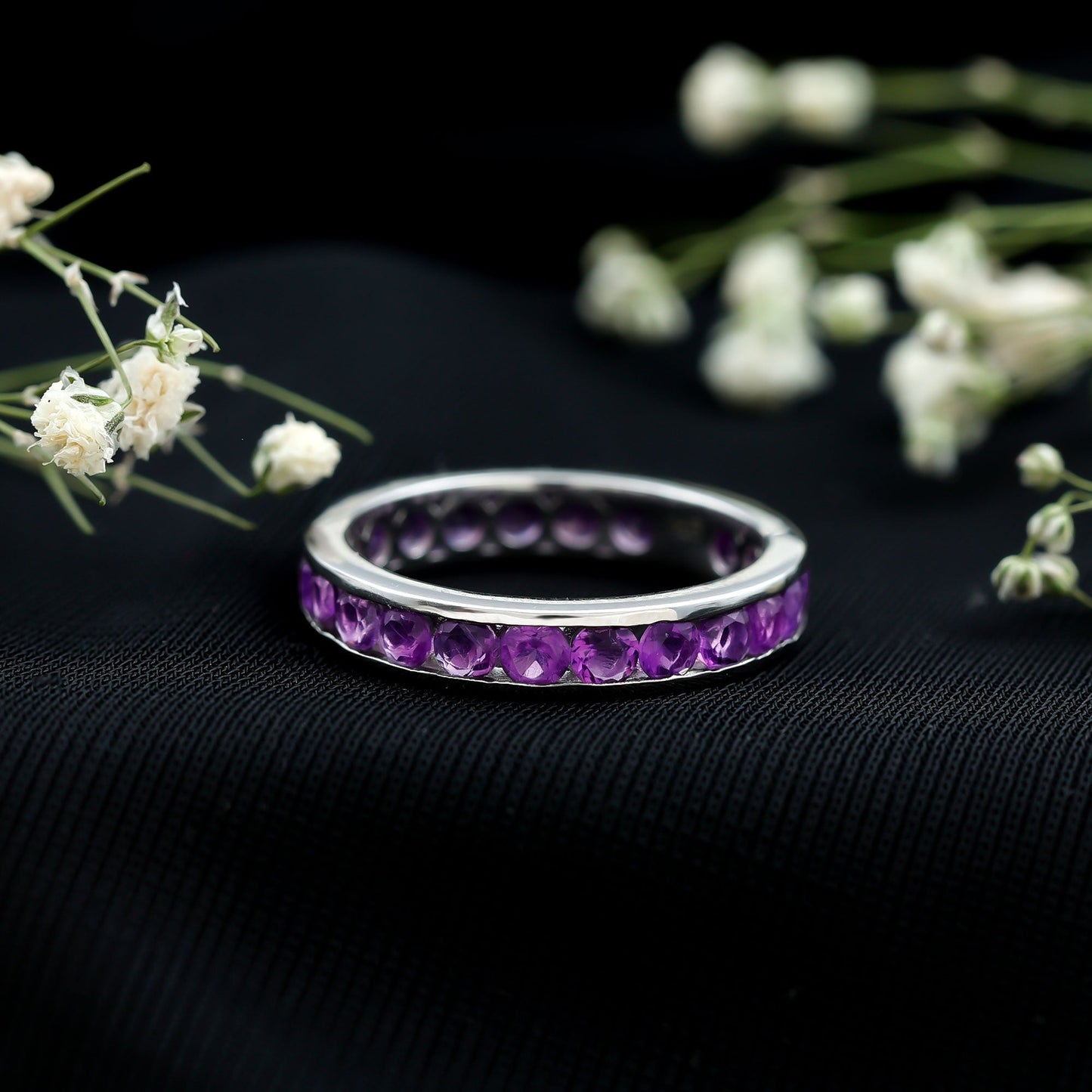 Genuine Amethyst Channel Set Eternity Ring for Women