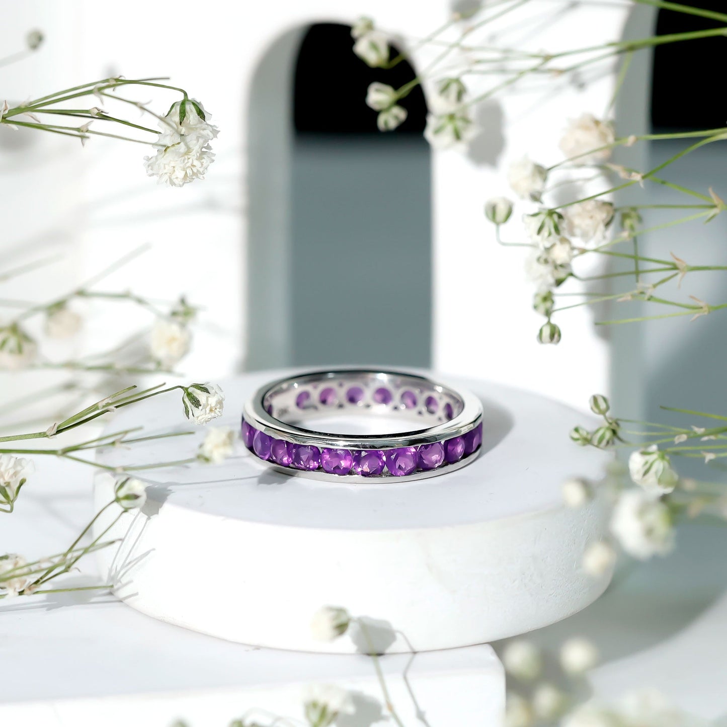 Genuine Amethyst Channel Set Eternity Ring for Women