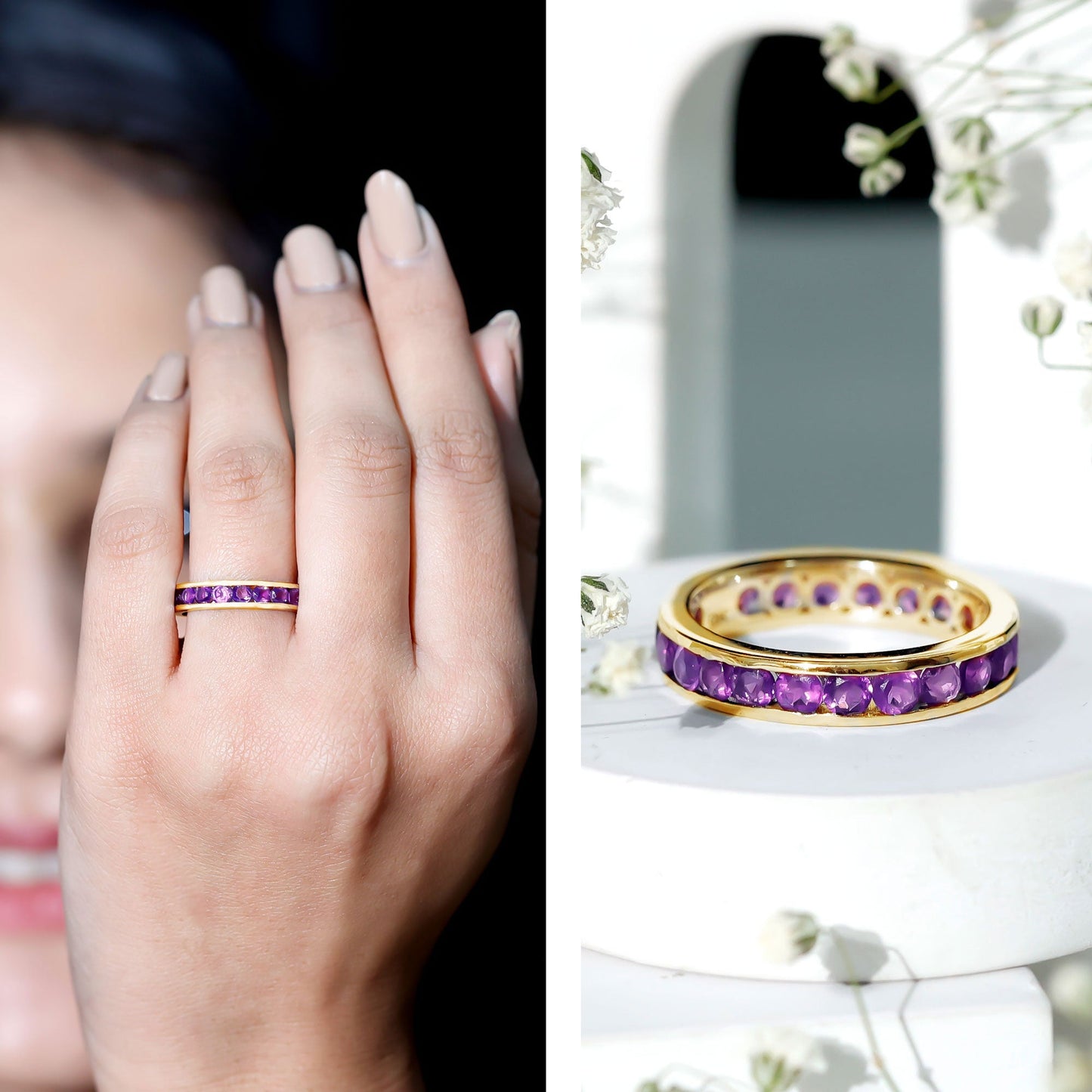 Genuine Amethyst Channel Set Eternity Ring for Women