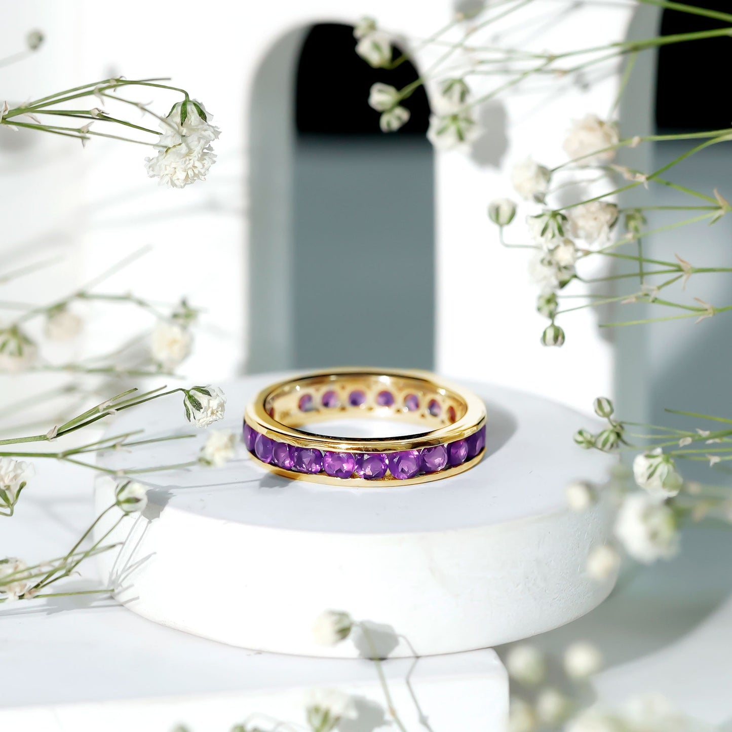 Genuine Amethyst Channel Set Eternity Ring for Women