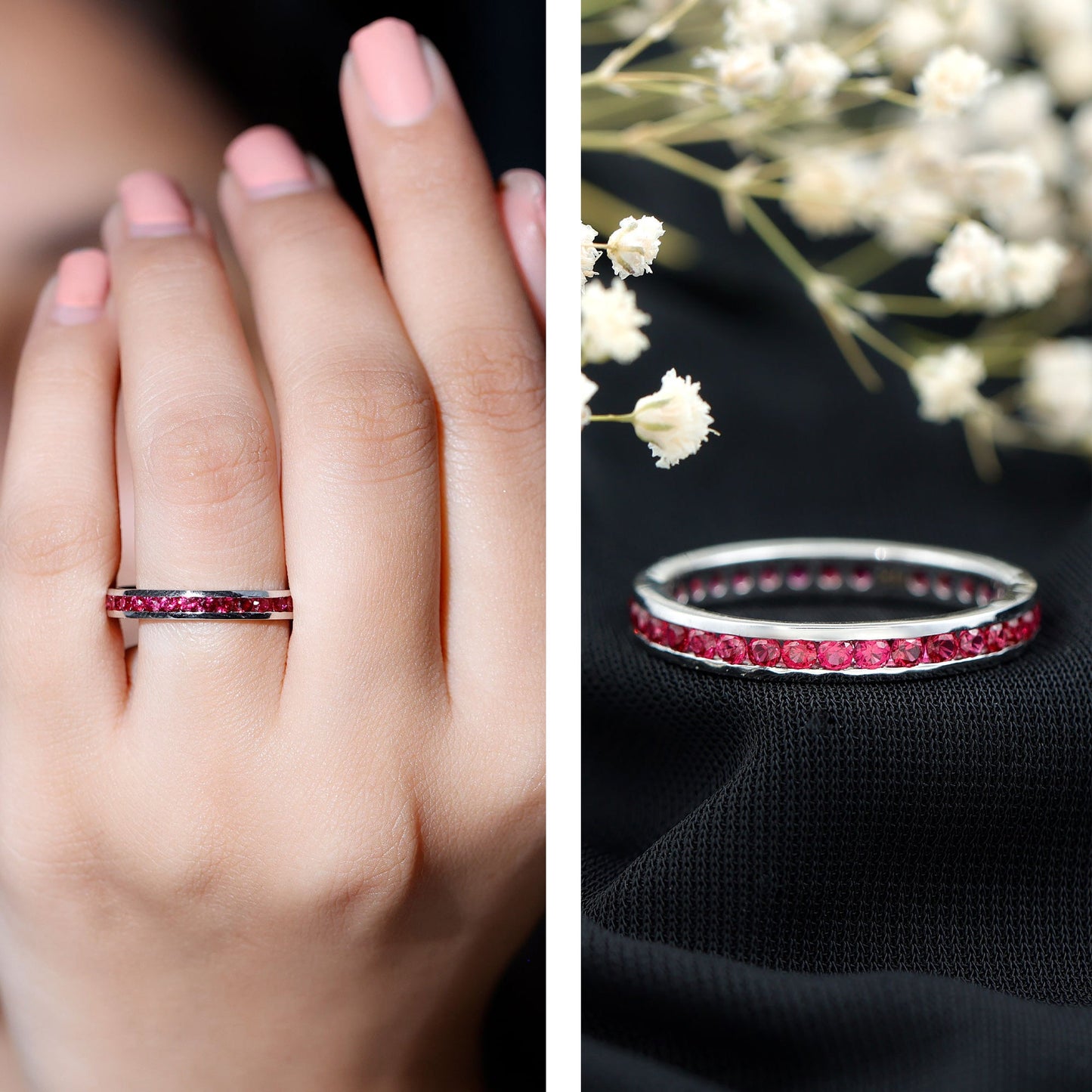 Channel Set Round Lab Created Ruby Eternity Band Ring for Women