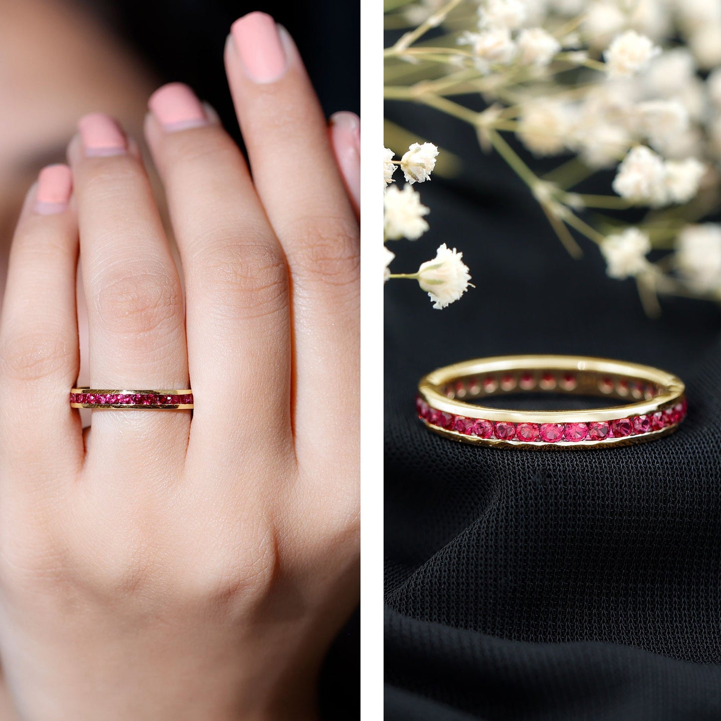 Channel Set Round Lab Created Ruby Eternity Band Ring for Women