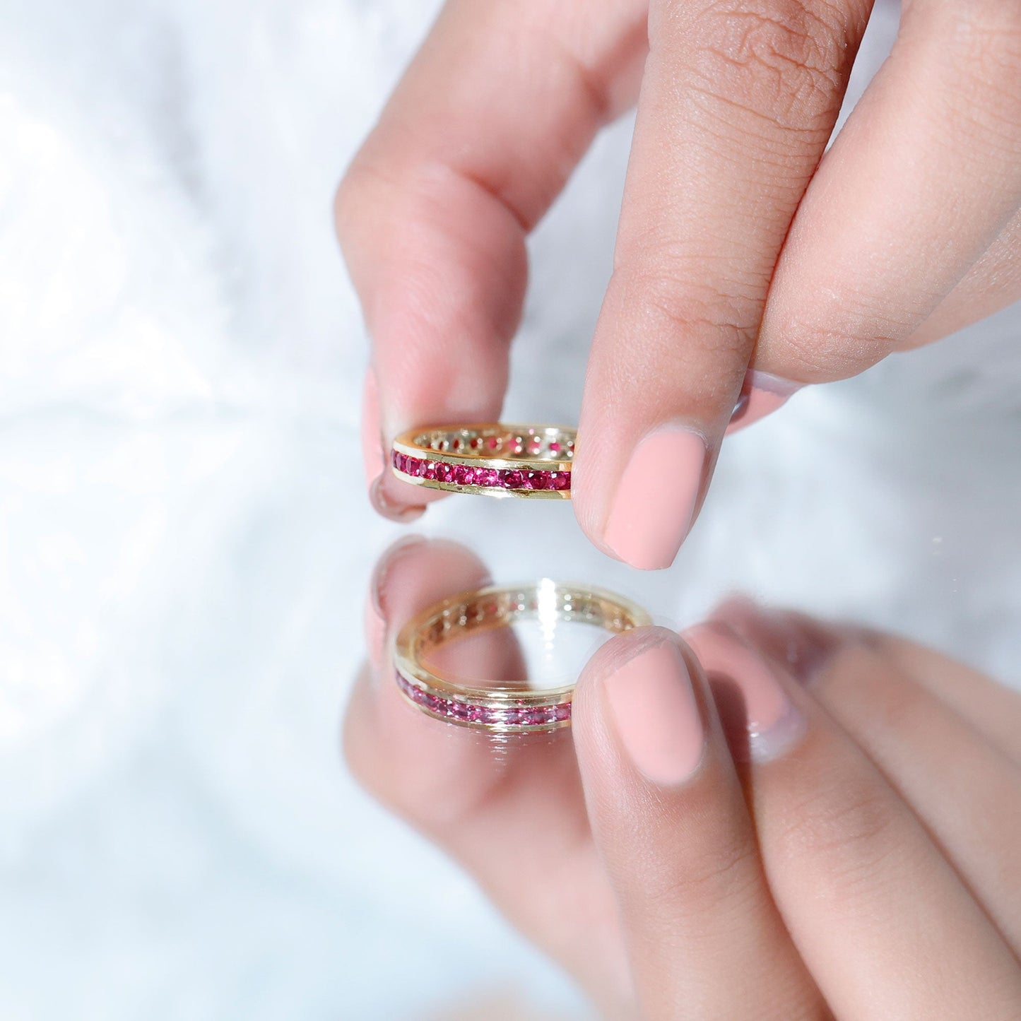 Channel Set Round Lab Created Ruby Eternity Band Ring for Women