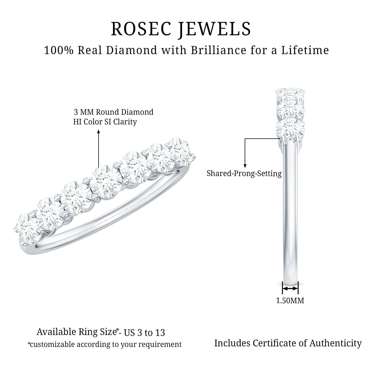 Natural Diamond Half Eternity Band Ring for Women
