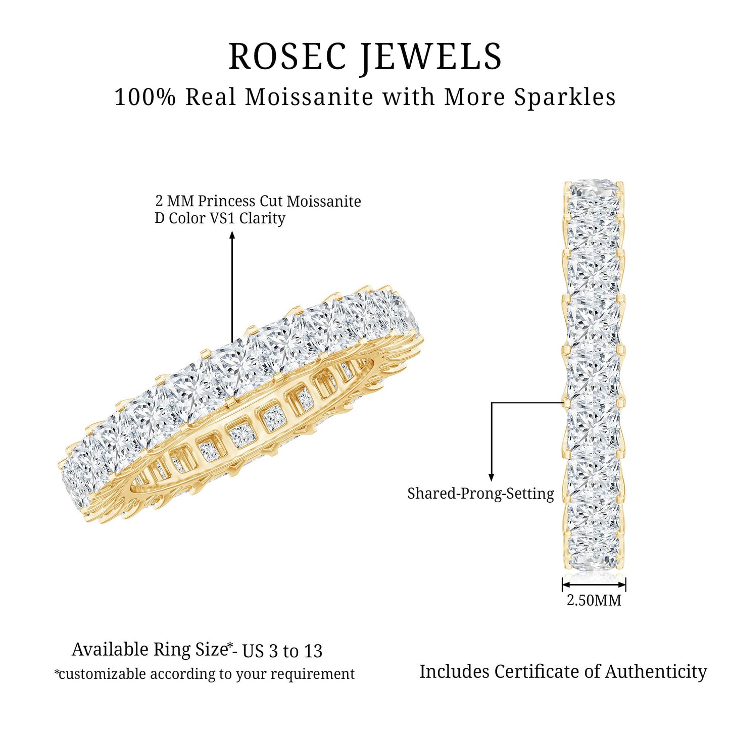 Princess Cut Moissanite Stackable Eternity Band Ring