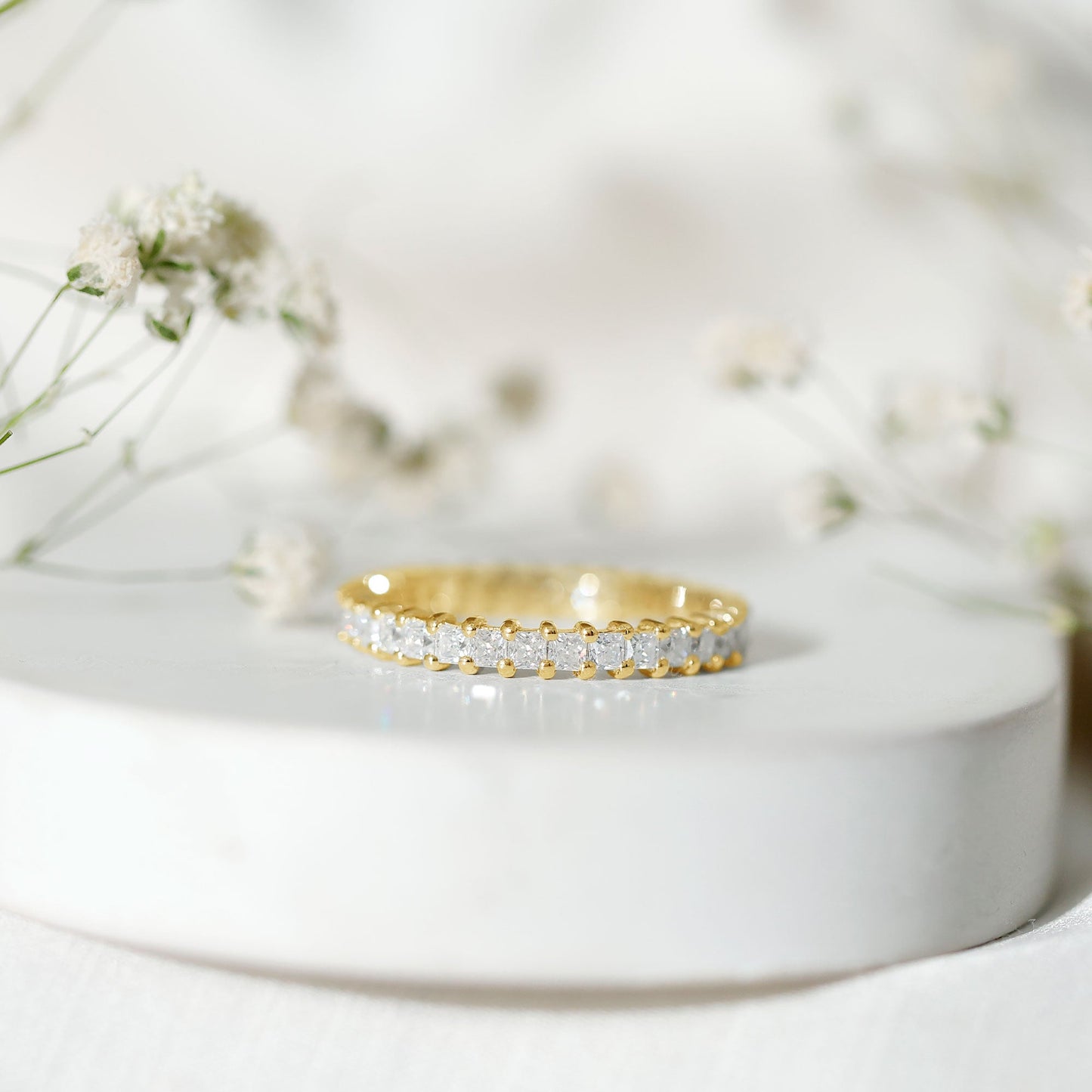 Princess Cut Moissanite Stackable Eternity Band Ring