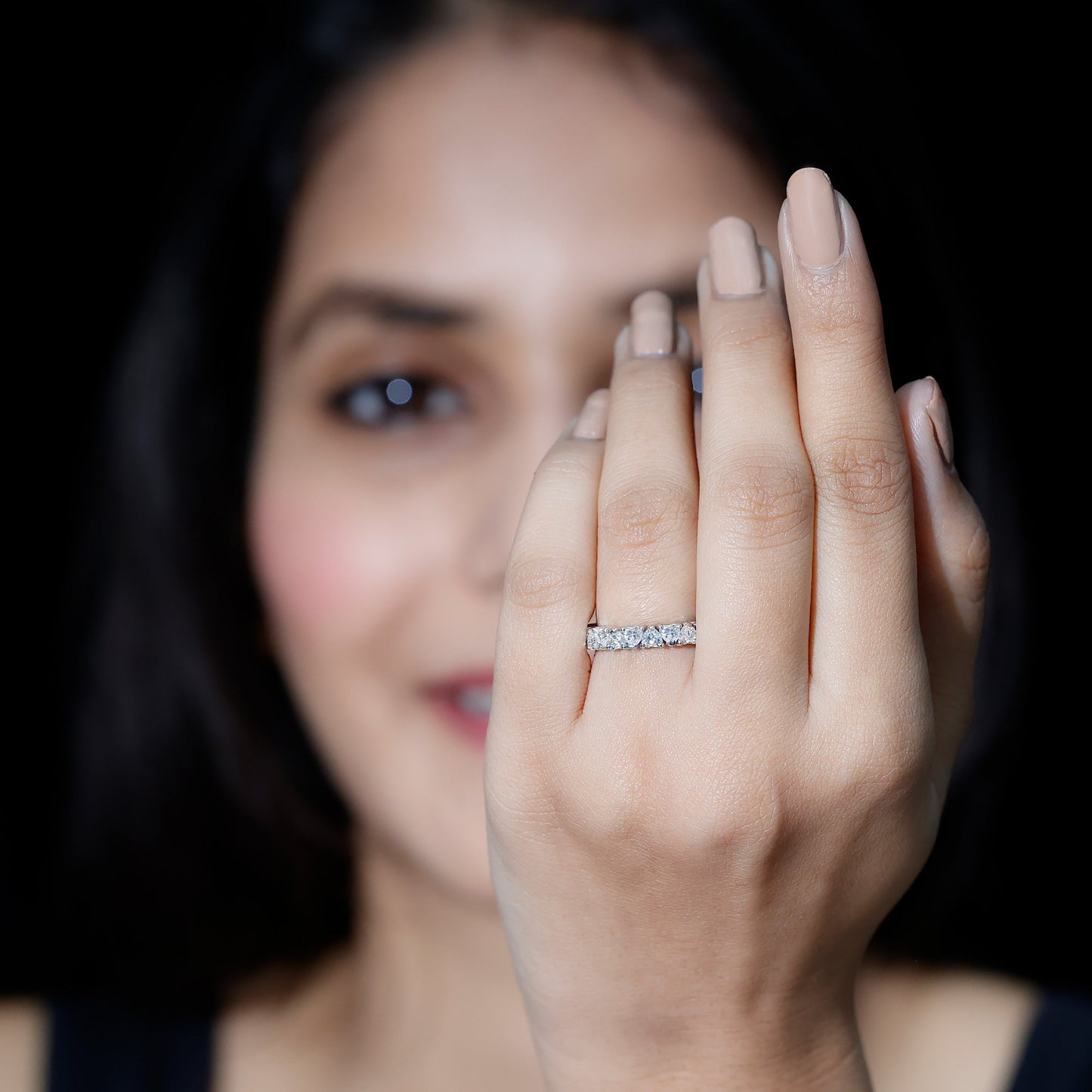 Claw Set Moissanite Heart Wedding Band for Women