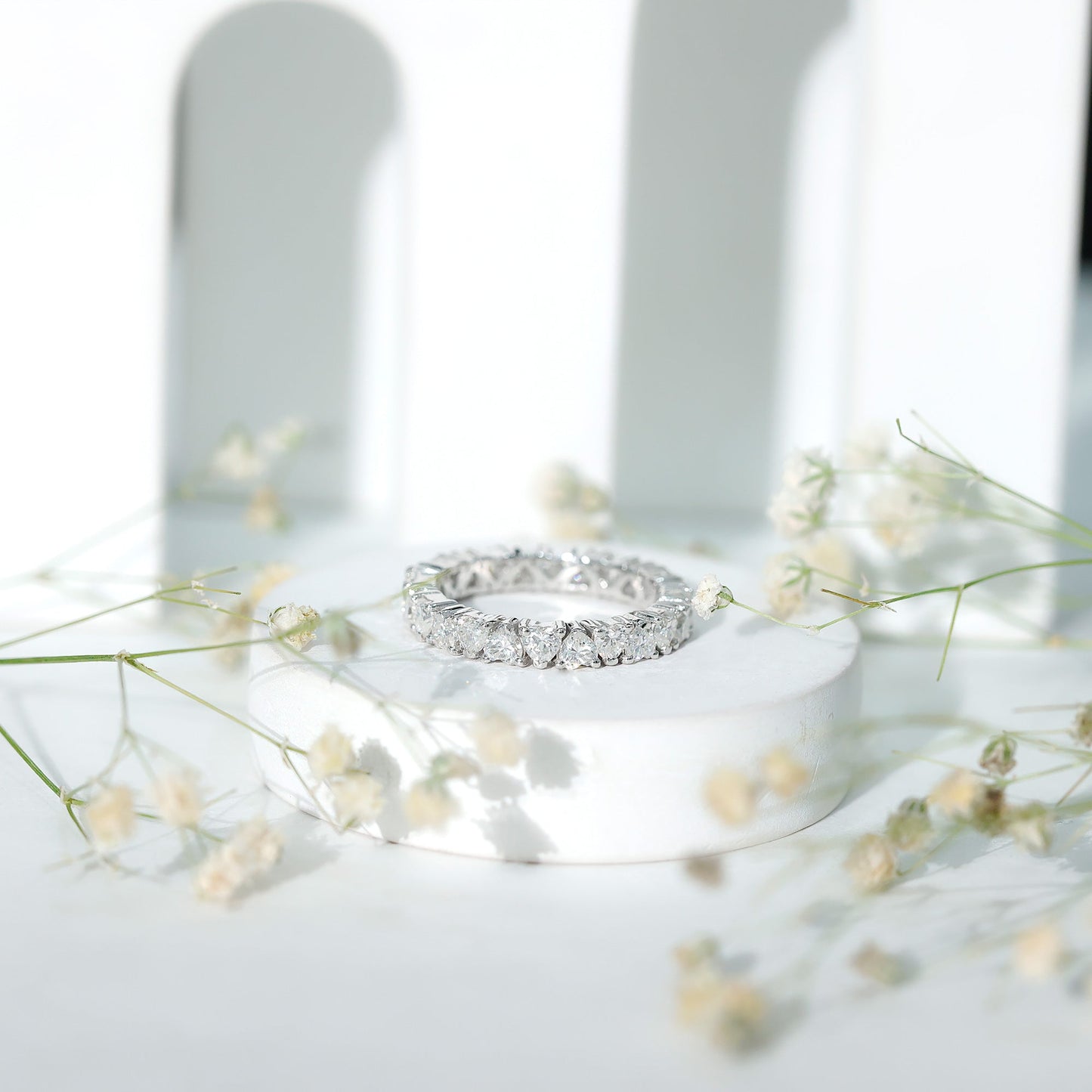 Claw Set Moissanite Heart Wedding Band for Women