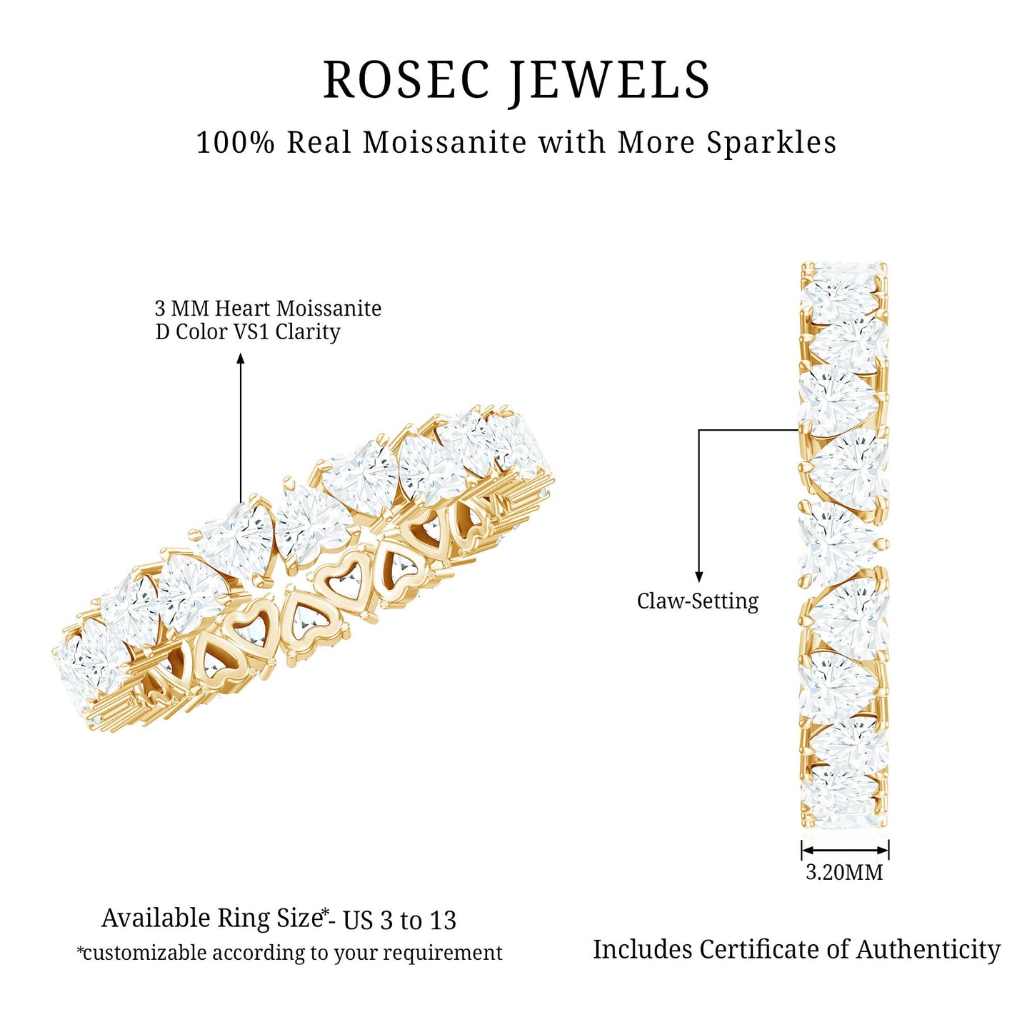 Claw Set Moissanite Heart Wedding Band for Women