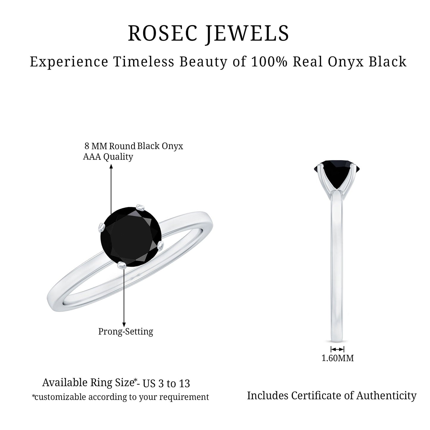 Natural 2 Carat Black Onyx Engagement Ring For Women