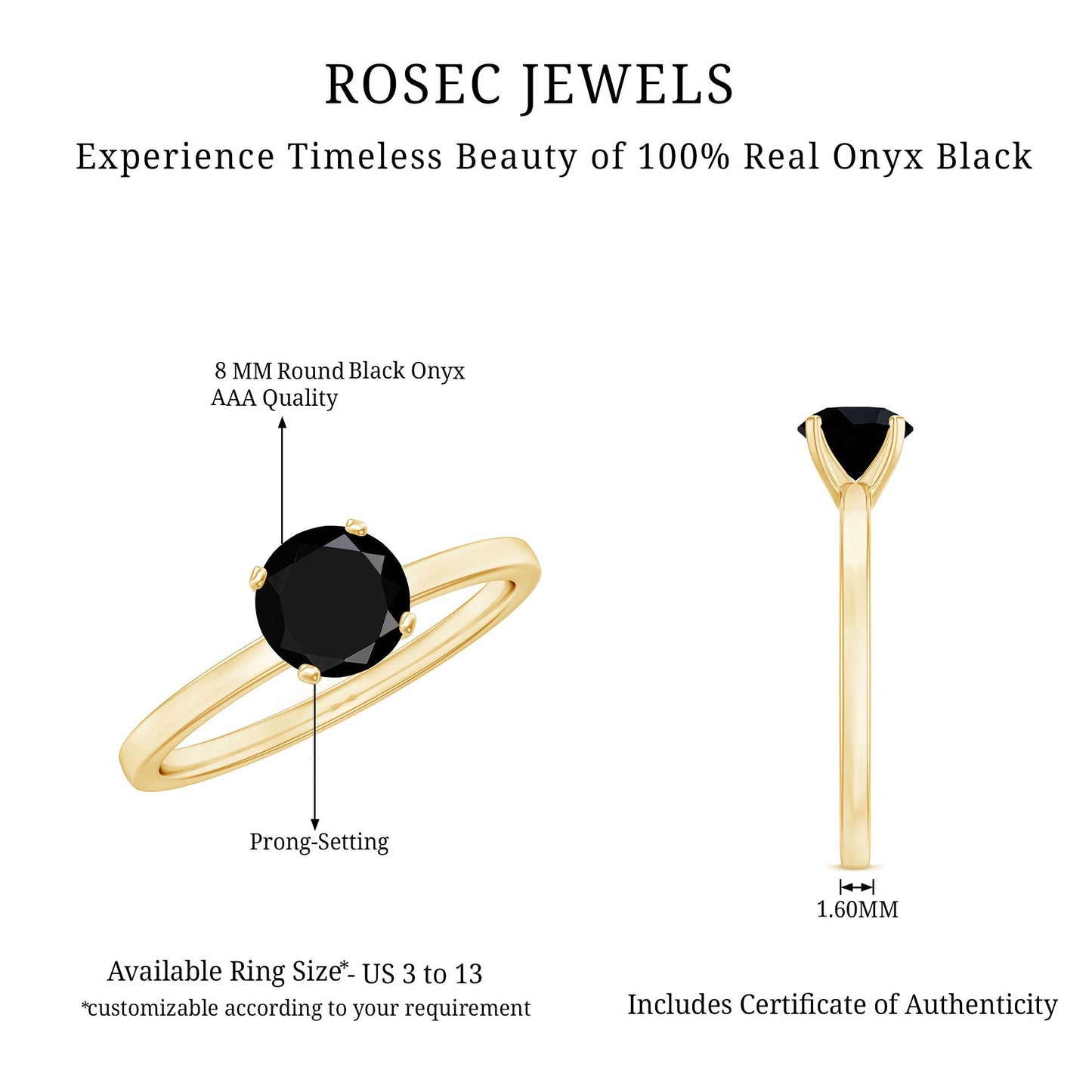 Natural 2 Carat Black Onyx Engagement Ring For Women