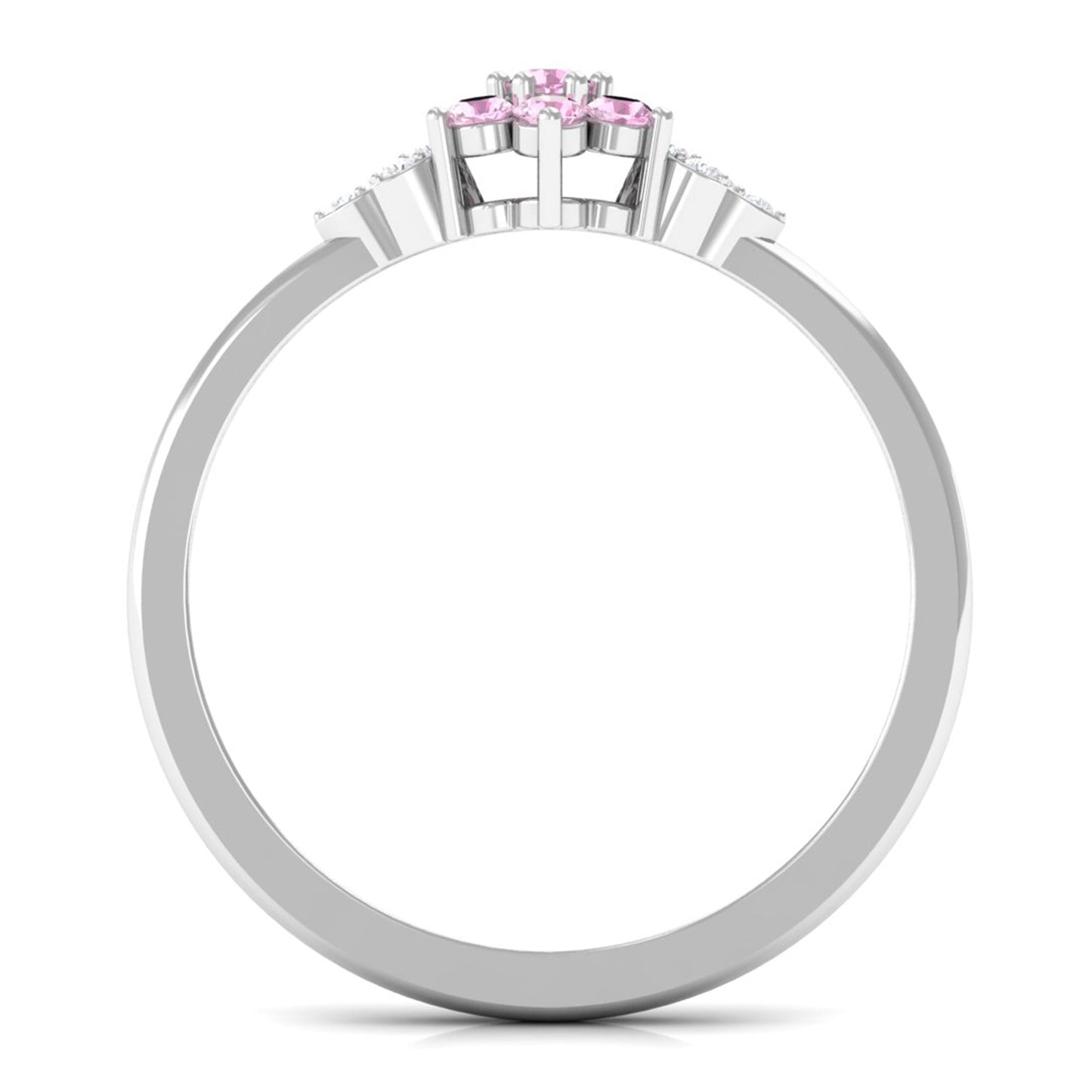 Real Pink Tourmaline Flower Cluster Ring with Diamond