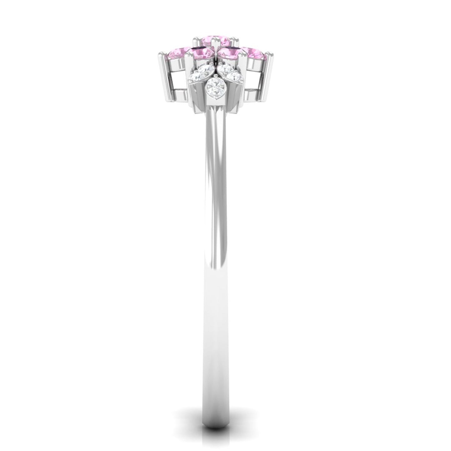 Real Pink Tourmaline Flower Cluster Ring with Diamond