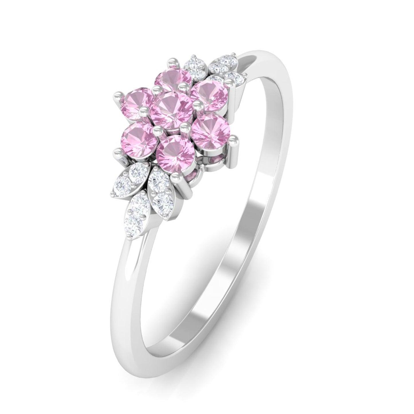 Real Pink Tourmaline Flower Cluster Ring with Diamond