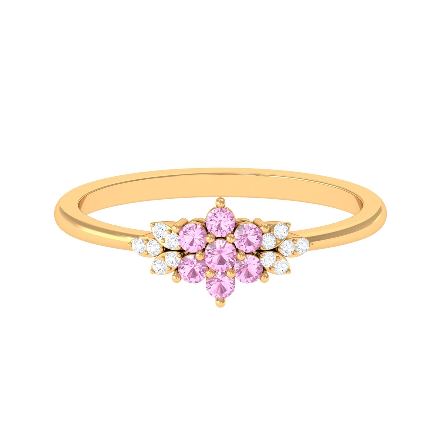 Real Pink Tourmaline Flower Cluster Ring with Diamond