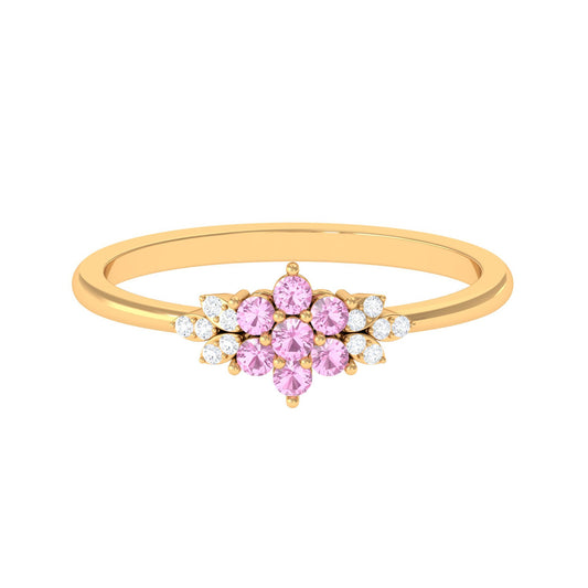 Real Pink Tourmaline Flower Cluster Ring with Diamond