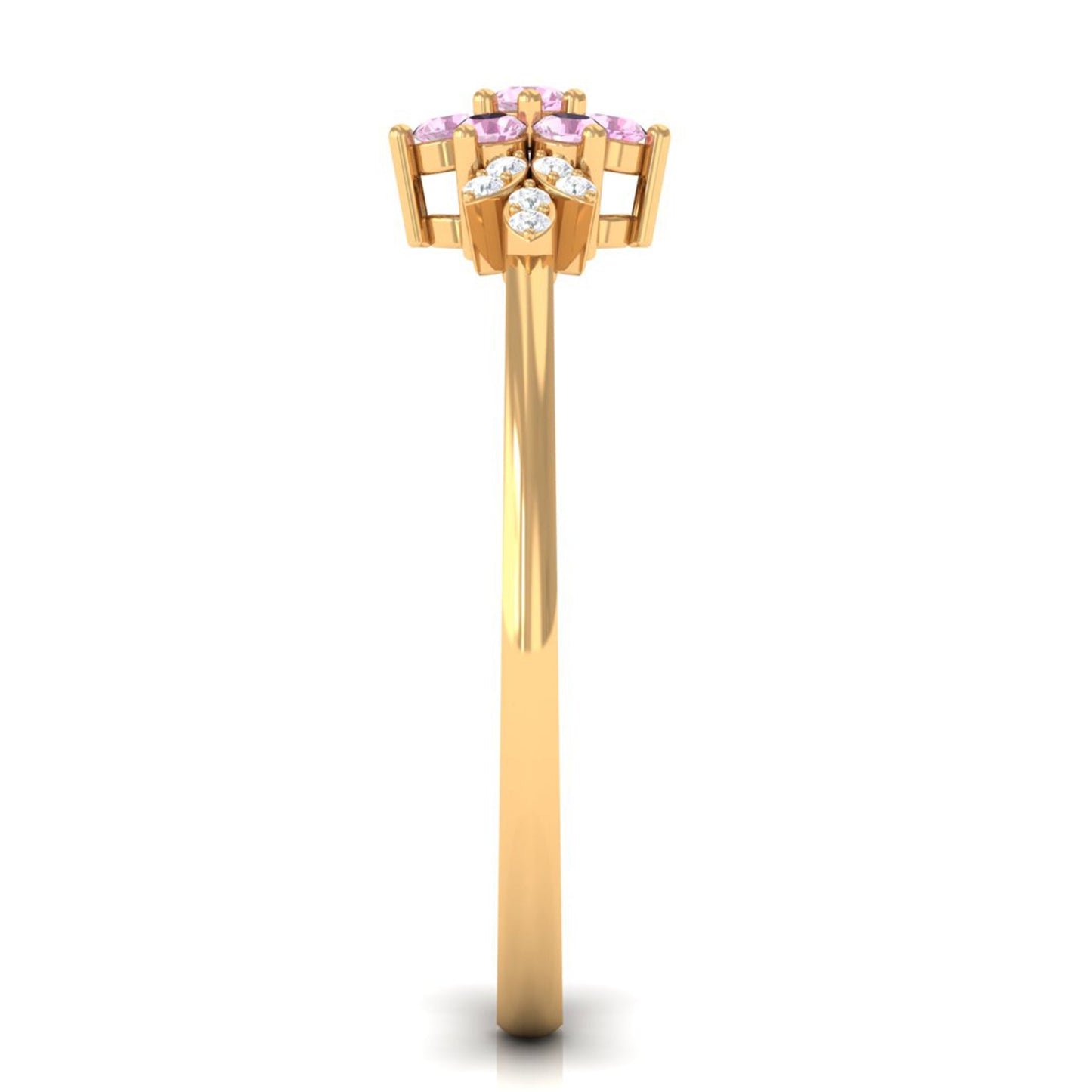 Real Pink Tourmaline Flower Cluster Ring with Diamond