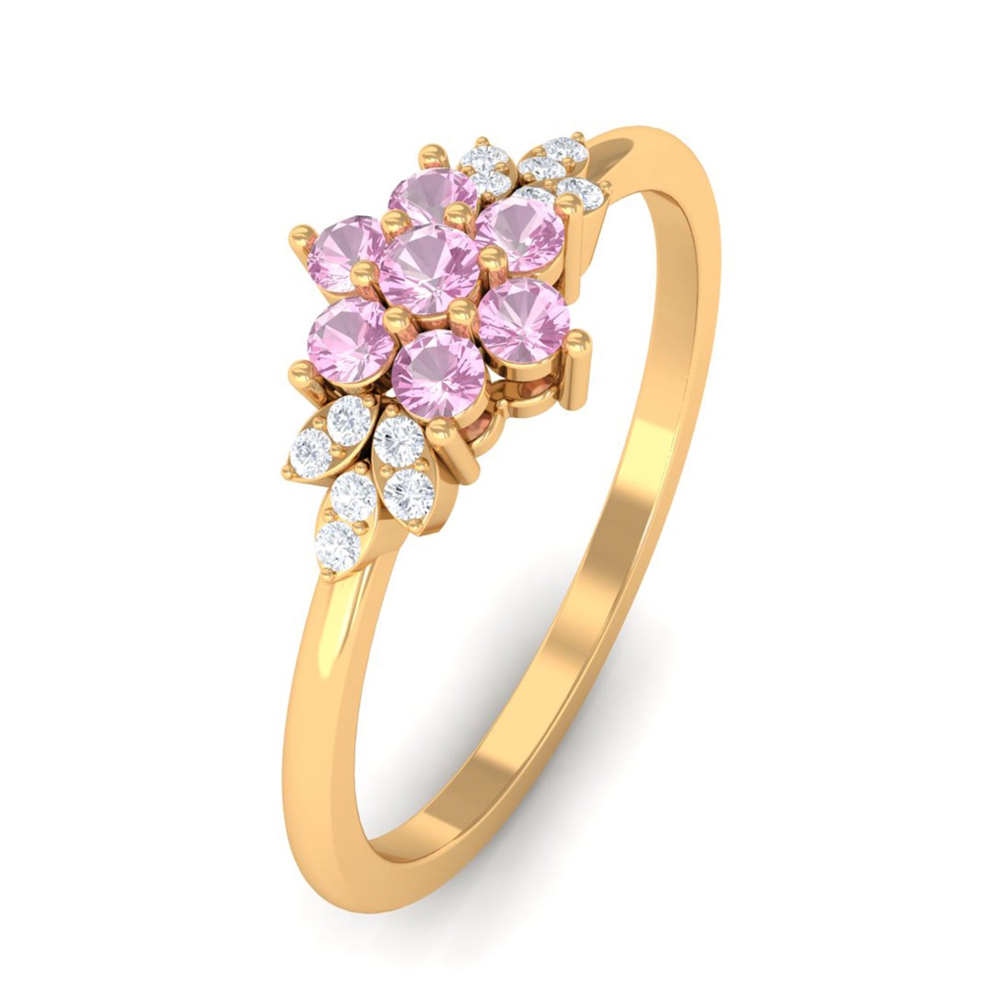Real Pink Tourmaline Flower Cluster Ring with Diamond